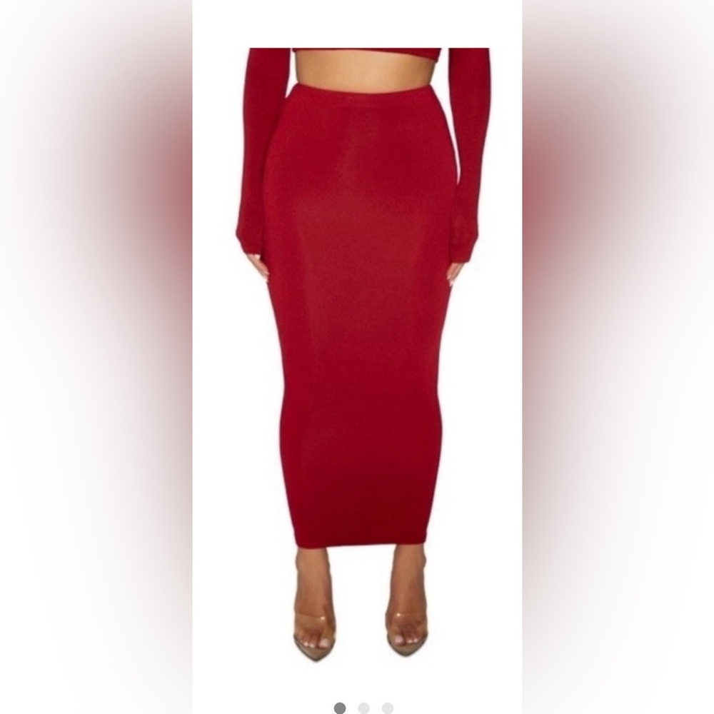 🆕⭐NAKED WARDROBE Red High-Waist Midi Pencil Skirt